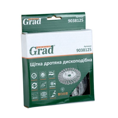 Щетка проволочная дискообразная Ø125мм Ø22.2мм стальная витая GRAD 9038125