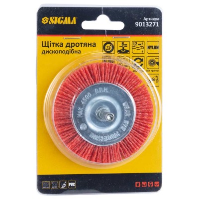Щетка проволочная дискообразная Ø75мм хвостовик Ø6мм нейлоновая SIGMA 9013271