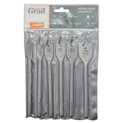 Набір свердл пір'яних 6шт d=10,12,16,18,20,25мм Grad 1314665
