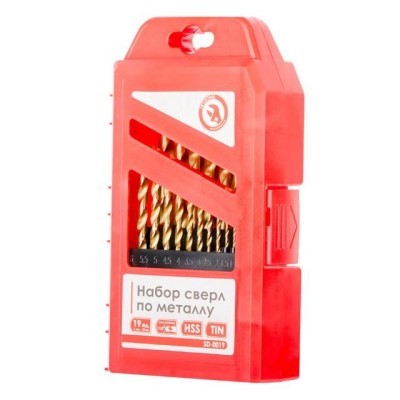 Набір свердел по металу DIN338 HSS 19шт (1.0-10.0), покриття Ti Intertool SD-0019