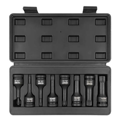 Набор головок-бит SPLINE ударных 8 предметов,1/2"(M5, M6, M8, M10, M12, M14, M16, M18), в кейсе FORCEKRAFT FK-40811MPB
