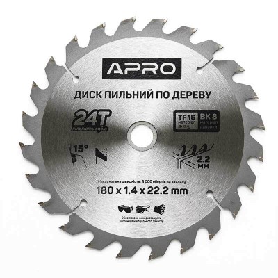 Диск пильный по дереву 180х22,2х24T APRO 830133