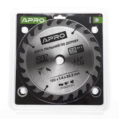 Диск пильный по дереву 180х22,2х24T APRO 830133