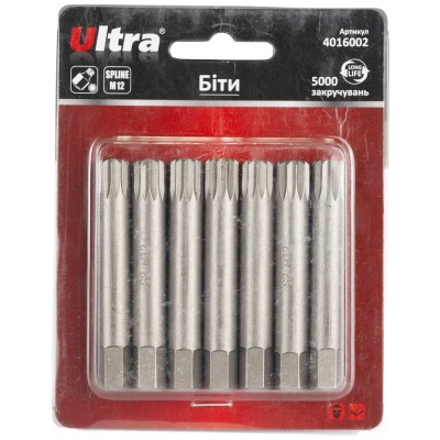 Биты Spline M12×75мм 10мм 7шт S2 блистер ULTRA 4016002