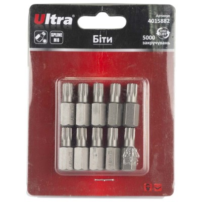 Биты Spline M8×30мм 10мм 10шт S2 блистер ULTRA 4015882