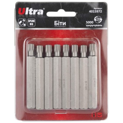 Биты Spline M8×75мм 10мм 8шт S2 блистер ULTRA 4015972