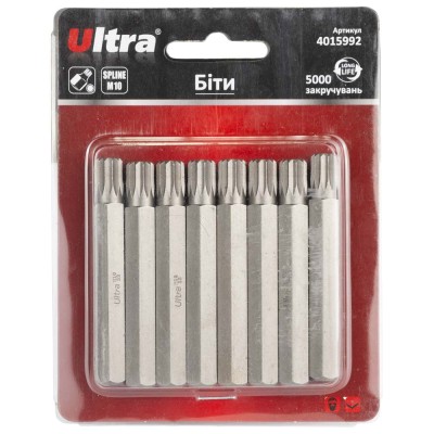 Біти Spline M10×75мм 10мм 8шт S2 блістер ULTRA 4015992