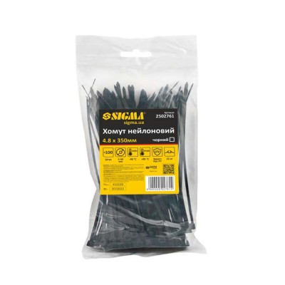 Хомут нейлон 4.8×350мм 100шт черный SIGMA 2502761