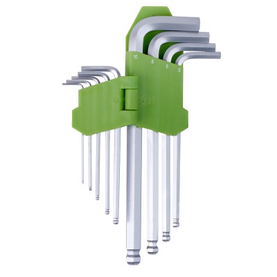 Набір шестигранних ключів з кулею, вигнутих подовжених. 9 предм. 1,5-10 мм Alloid НШ-Ш0918