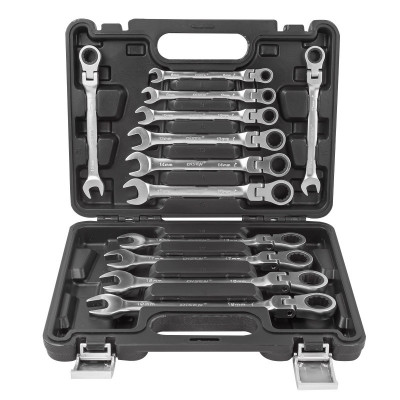 Набор ключей комбинированных трещоточных с шарниром 12пр.(8-19мм),в кейсе DISEN DI-DSS1601F