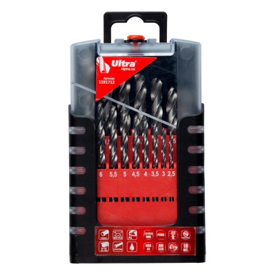 Набір свердел по металу Р6М5 полірованих 19шт 1.0-10.0мм (пласт кейс+блістер) ULTRA 1191712