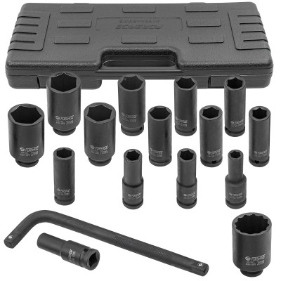 Головки ударные глубокие, набор 15пр., 1/2" (6гр.) Forsage F-4166A-5MPB