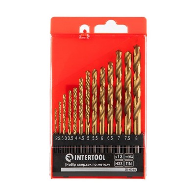 Набор сверл по металлу DIN338 HSS 13шт (2-8мм), покрытие Ti Intertool SD-0014