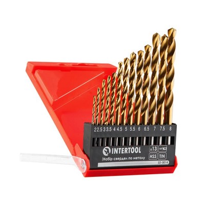 Набор сверл по металлу DIN338 HSS 13шт (2-8мм), покрытие Ti Intertool SD-0014
