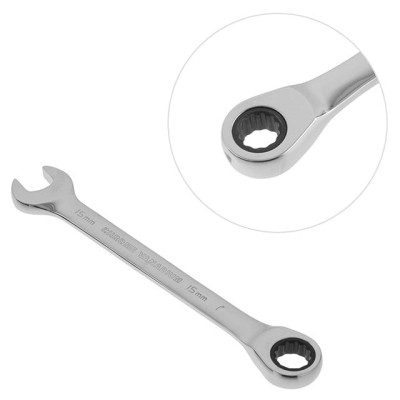 Ключ комбинированный с трещоткой 15мм Cr-V PROF DIN3113 Intertool XT-1355