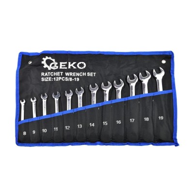 Набор комбинированных ключей с трещоткой 12 шт. 8-19мм (8, 9, 10, 11, 12, 13, 14, 15, 16, 17, 18, 19 мм) GEKO G10343