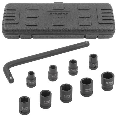 Набор инструментов ударных 1/2", 10 предметов (10,12,13,14,17,19,21,22,24мм + вороток Г-образный), в кейсе Forsage F-4104-5MPB