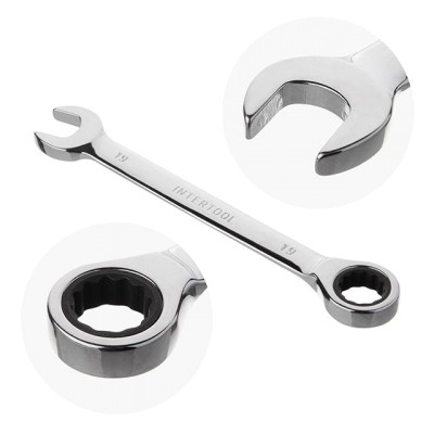 Набор ключей комбинированных с храповым механизмом 8ед., 8-19мм (8-10-12-13-14-15-17-19) Cr-V; PROF DIN3113 Intertool XT-1303