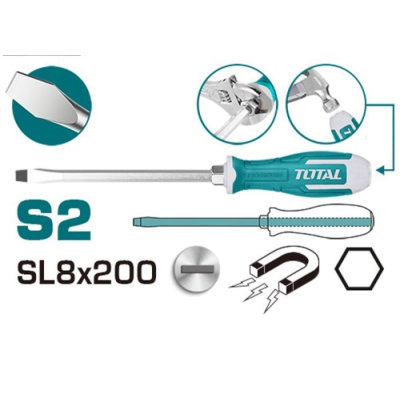 Ударная шлицевая отвертка SL8 200мм TOTAL THGS82006