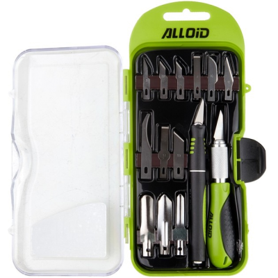 Ніж-скальпель для вирізання зі змінними лезами сталь SK5 14шт Alloid НА-0695