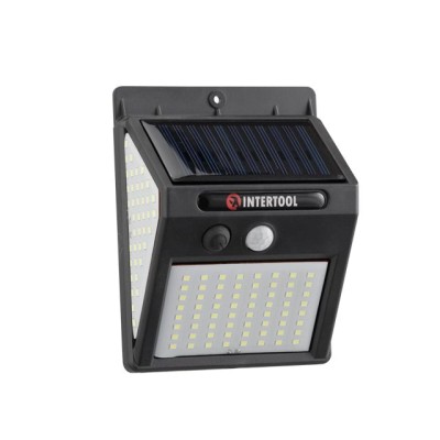 Світильник акумуляторний настінний 144SMD, вуличний, сонячна панель, датчик руху Intertool LB-0114
