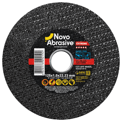 Круг отрезной NovoAbrasive Extreme 125x1,0x22,23 мм, по металлу и нержавеющей стали NAECD12510