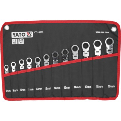 Набор ключей комбинированных с трещоткой и шарниром 12 шт YATO YT-16973