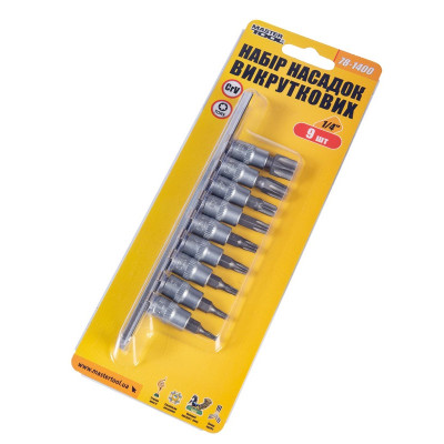 Набор торцевых головок с отверточными насадками TORX MasterTool ¼" T10-T60 CrV 9 шт 78-1400