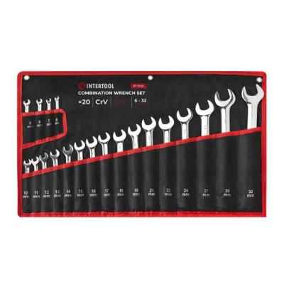 Набор ключей комбинированных, 20 шт., 6-32 мм, профессиональные, DIN3113, чехол Intertool XT-1520