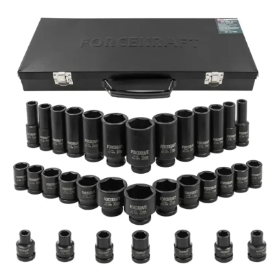 Набор ударных головок в металлическом кейсе 1/2'', 33 пр. (6-гр.) (8-32 мм) FORCEKRAFT FK-4333-5MPB