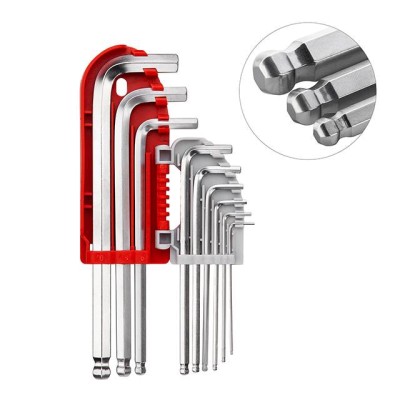 Набір Г-подібних шестигранних ключів 9шт. з кулястим наконечником, 1.5-10 мм, S2, PROF Intertool HT-1813