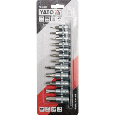 Набор головок торцевых с насадками TORX Security YATO 1/4" и 3/8" Т8-Т55 12 шт YT-04332