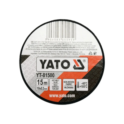 Лента изоляционная тканевая черная YATO 15 м x 19 x 0.3 мм -40°С - +105°С YT-81500