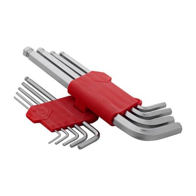 Набір Г-подібних шестигранних ключів подовжених з кулястим наконечником, 9 од., 1.5-10 мм, Cr-V Intertool HT-0603