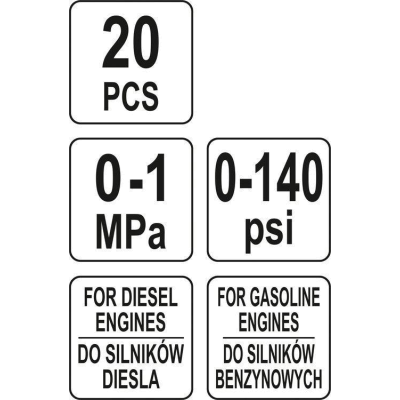 Тестер вприску палива у двигунах YATO: 0-1 МПа, зі спорядженням, 20 шт + кейс YT-73025