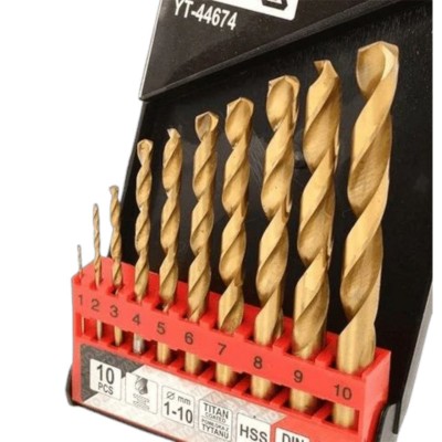 Cверла по металлу титановые YATO: HSS-TiN d=1-10мм (набор 10шт) YT-44674