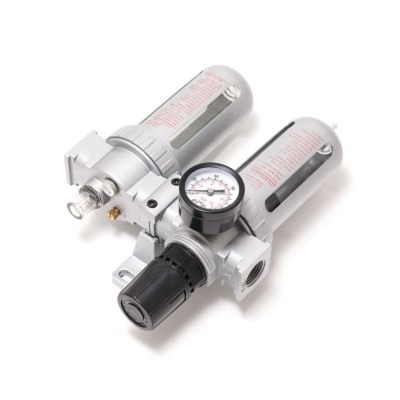 Блок підготовки повітря для пневмосистеми 1/4" (фільтр-регулятор + лубрикатор, діапазон регулювання тиску 0-10bar температура повітря 5-60С 10Мк) ROCKFORCE RF-AFRL802