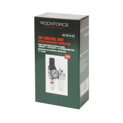 Блок подготовки воздуха мини для пневмосистемы (фильтр-регулятор + лубрикатор) 1/4 диапазон регулировки давления 0-10 bar ROCKFORCE RF-AC2010-02