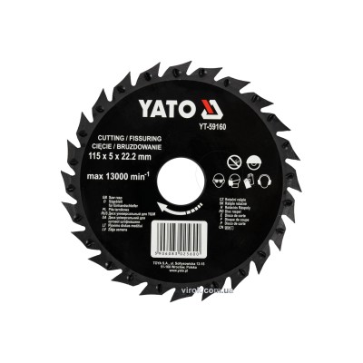 Диск-фреза отрезной по дереву, ПВХ, гипсу YATO 115 х 22.2 х 5 мм YT-59160