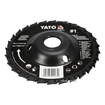 Диск-фреза шлифовально-отрезной по дереву, ПВХ, гипсу YATO 125 х 22.2 х 5 мм шероховатость №1 YT-59174