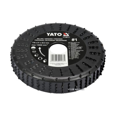 Диск-фреза шлифовальный YATO по дереву, ПВХ, гипсу 118 х 22.2 х 21 мм шероховатость №1 YT-59177