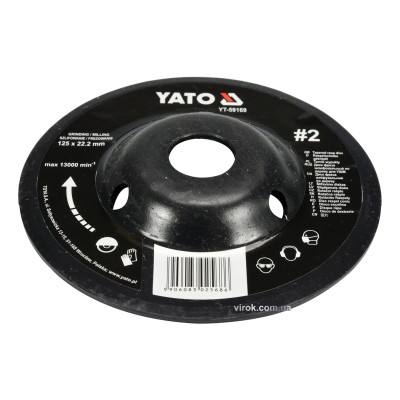 Диск-фреза шлифовальный YATO по дереву, ПВХ, гипсу 125 х 22.2 мм шероховатость №2 YT-59169