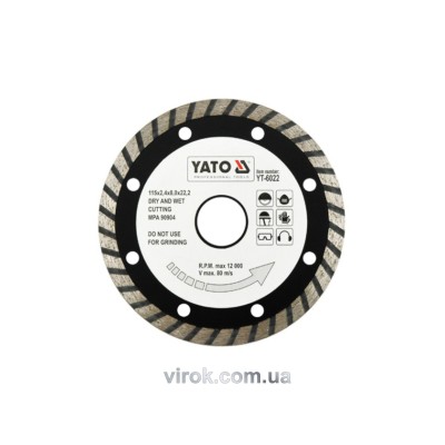 Диск отрезной алмазный YATO "TURBO" 115 х 2.4 х 8 х 22.2 мм YT-6022