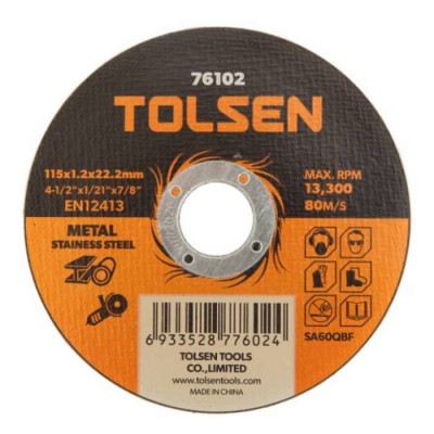 Диск отрезной по металлу/нержавейке 115х1.2х22.2 мм Tolsen 76102