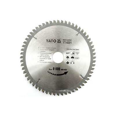 Диск пильный по алюминию YATO 200 х 30 х 3.0 х 2.2 мм 60 зубцов R.P.M до 8000 1/мин YT-6091
