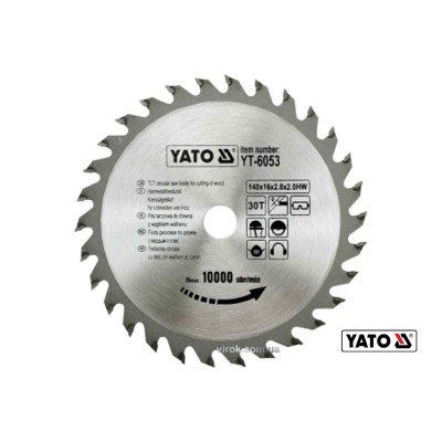 Диск пильный по дереву YATO 140 х 16 х 2.8 х 2 мм 30 зубцов R.P.M до 10000 1/мин YT-6053