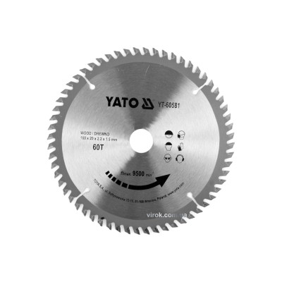 Диск пильный по дереву YATO 160 x 20 x 2.2 x 1.5 мм 60 зубцов R.P.M до 9500 1/мин YT-60581