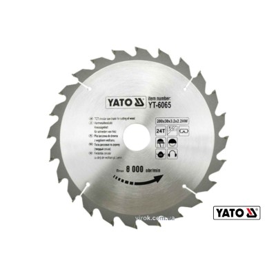 Диск пильный по дереву YATO 200 х 30 x 3.2 x 2.2 мм 24 зубца R.P.M до 8000 1/мин YT-6065