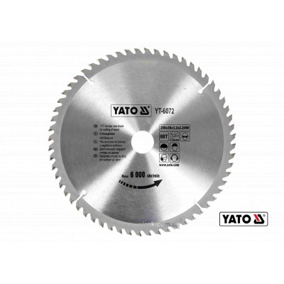 Диск пильный по дереву YATO 250 х 30 x 3.2 x 2.2 мм 60 зубцов R.P.M до 6000 1/мин YT-6072