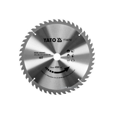 Диск пильный по дереву YATO 315 х 30 х 3.5 х 2.5 мм 48 зубцов R.P.M до 4500 1/мин YT-60792